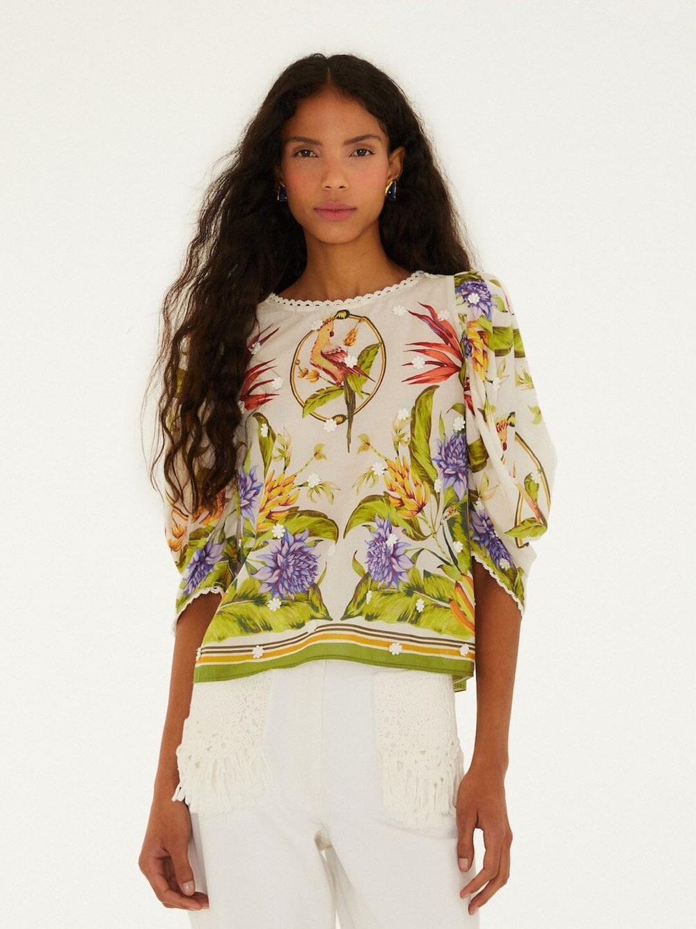 NWT FARM Rio Sand Tropical Scarf Blouse, XS